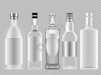 一套透明的玻璃伏特加酒精瓶配有酒杯的盖图片