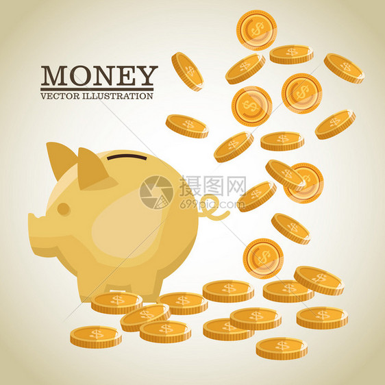 纸币和小猪图标货币经济商业和市场主题孤立图片