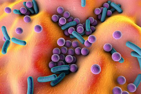 皮肤表面的细菌粘膜或肠道Esherichia大肠SalmonellaMycobactium结核病模型模拟电子显微图片