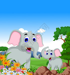 丛林中可爱的大象卡通插图图片
