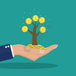 拿着金钱树的人手投资金融和商业的概念财务成功的象征增长收入背景图片