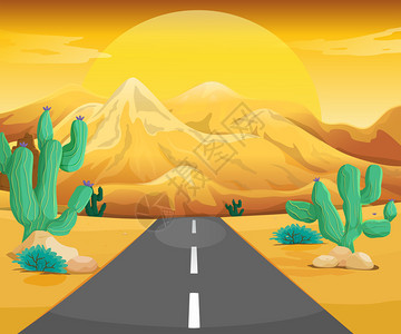 沙漠插图中的道路场景图片