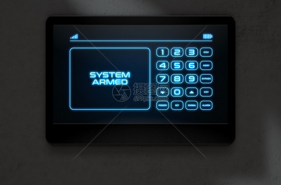 现代触摸屏交互式家庭安全键盘访问面板的3D渲染图片