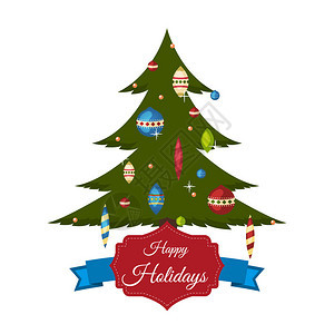 装饰圣诞树节日礼物的插图庆祝派对冬季圣诞树传统闪亮礼物季节装饰绿色圣图片
