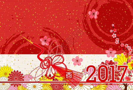 鸡鹤新年贺卡背景高清图片