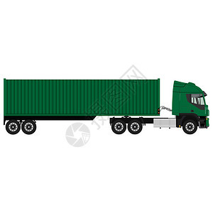 绿色货运卡车的矢量插图带集装箱的卡图片
