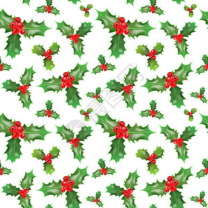 圣诞快乐和新年无缝模式与冬假包装纸HollyBerrie图片