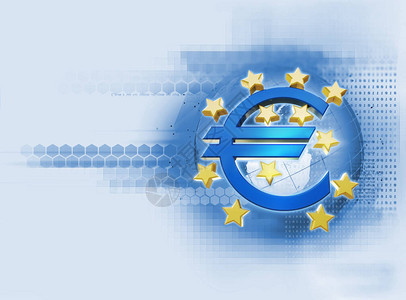 3个欧元和欧元在蓝色技术回春上签下欧元和欧背景图片