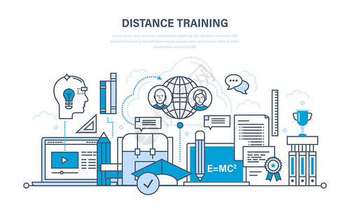 现代和学习技术远程在线课程通信文学和培训计划讲座矢量涂鸦信息图表元素的图片