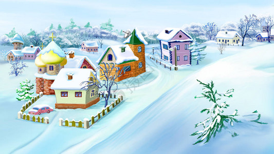 在雪冬的东欧传统村落图片