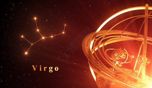 Zodiac星座Virgo和AmillorySpace覆盖红色背景图片