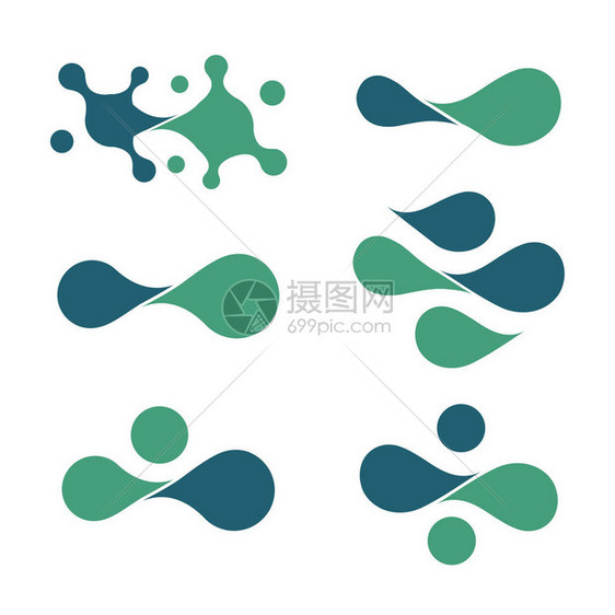 孤立的蓝色和绿宝石抽象矢量标志集图片