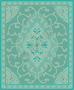 东方抽象装饰品用于地毯床单披肩纺织品和任何表面的绿松石模板带有花丝细图片
