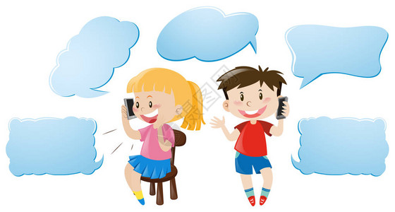 儿童在电话插图上聊天的图片