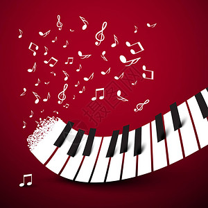 钢琴键带音符的键盘音乐符号黑暗红色图片