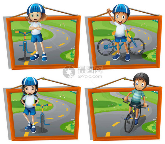 4个儿童骑自行车图片