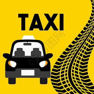 黄色背景上的出租车辆图标色彩多的设计背景图片