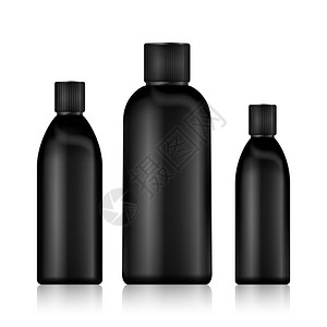化妆品瓶逼真的黑色精油瓶和奶油软膏乳液的管或容器模拟设置化妆品小瓶烧瓶滴管瓶洗图片