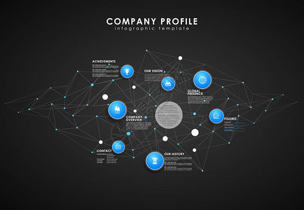 带有蓝色圆圈和点的公司概况模背景图片