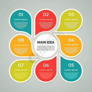矢量圆图循环图表演示文稿和圆图的模板具有8个选项部件步骤或流程的业务概图片