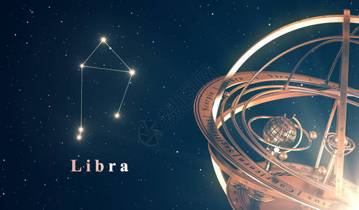 Zodiac星座Libra和AmilorarySpace覆盖蓝色背景图片