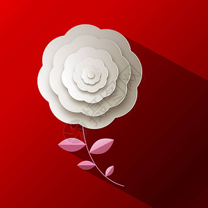 红色背景上的纸玫瑰花背景图片