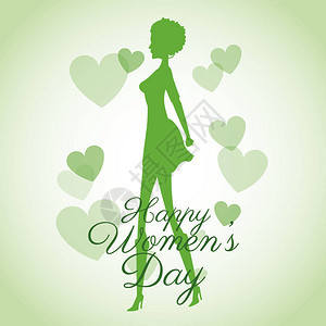 妇女快乐的一天卡片和彩虹女孩绿色心向矢量插图图片