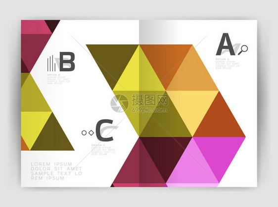现代商业宣传册或传单印刷封面模板与颜色三角形的抽象背景工作流布局图表数字选项或网页设图片