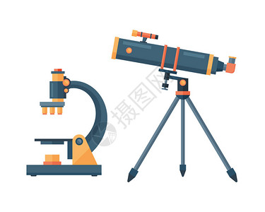 天文科学空间发现仪器矢量图的望远镜天空宇宙玻璃放大设备天文馆观图片