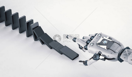 3d渲染机器人手折叠多米诺骨牌图片