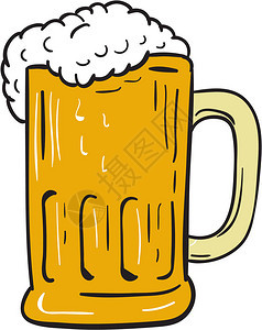 绘画素描风格的插图一个啤酒杯啤酒霜套在孤立背景图片