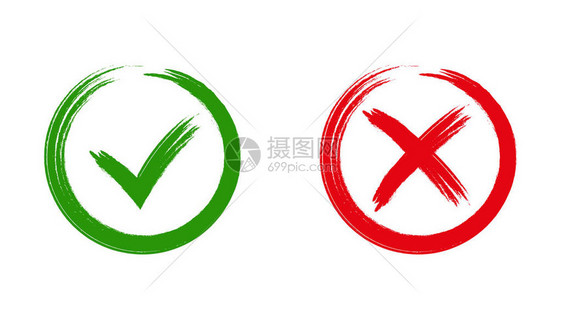 勾选和交叉标志绿色复选标记OK和红色X图标图片