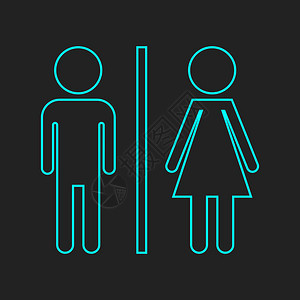 WC马桶内线矢量图标男子和妇女在黑背景图片