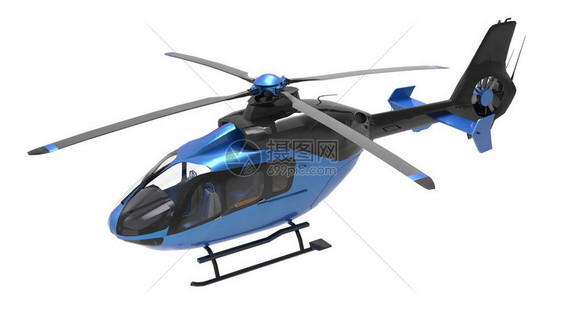 在白色背景上被隔离的蓝色直升机图片
