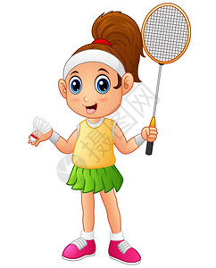 卡通女孩打羽毛球的矢量图图片
