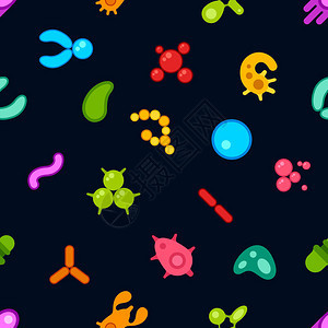 一组黑色背景的卡通细菌和细菌图图片