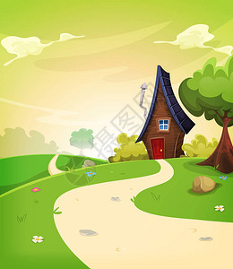 通往童话小屋的乡间小路卡通景观图片