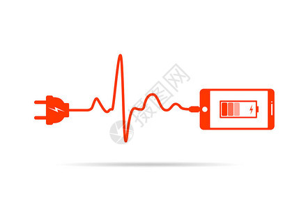 智能手机充电连接到电源插头用心跳形状的数据线给手机图片