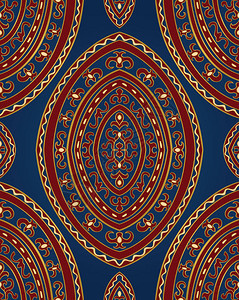 东方蓝色和红色的装饰品地毯纺织品壁纸和任何表面的模板深蓝色背景上的图片
