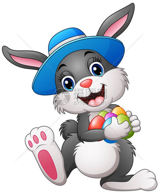 矢量插图快乐的复活节兔子戴顶图片