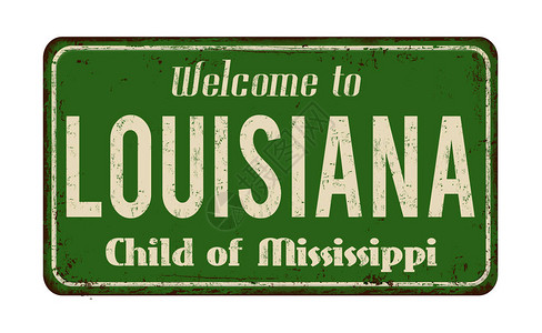 欢迎来到路易斯安那州古老的废金属标志白色背图片
