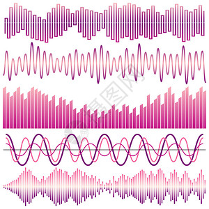 声波矢量组合音效平衡器声音和波在白色背景图片