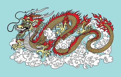 被天鹅龙在天空中被云笼罩蓝色背插画