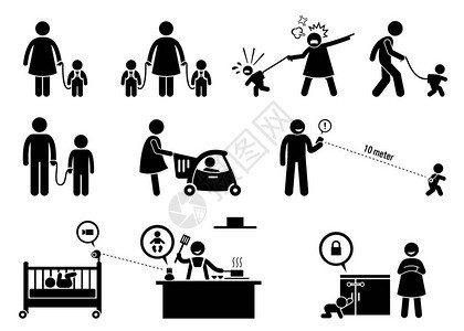 艺术描写父母使用儿童皮带儿童购物车远程监视器婴儿监测无线IP摄像机图片