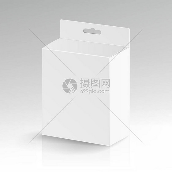 白色空白纸板矩形矢量逼真的白色包装盒图片
