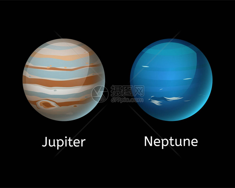 高质量的木星行系天文学和海王星宇宙科学地球宇宙轨道星矢量图占星术行星世界探索图片