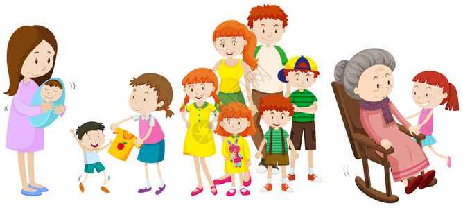 家庭插图中不同年龄的人数背景图片