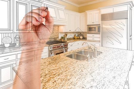 手绘定制厨房设计与渐变显示照片背景图片