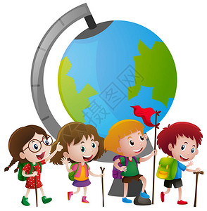 儿童教育主题和大型全球插图有孩子和图片