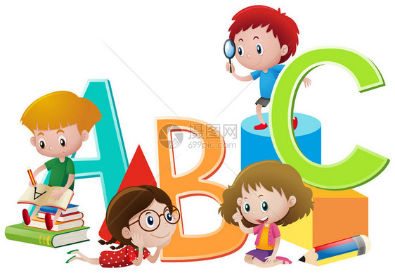 孩子们和英文字母图图片